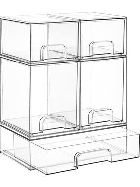 Clear Stackable Storage Drawers Set of 5 - Versatile Plastic Organizer Bins